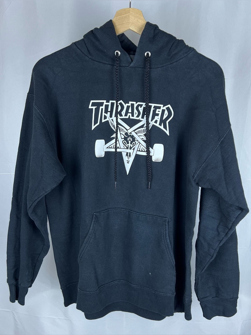 Vtg Thrasher Skate Goat Pentagram 666 Hoodie Men's Small Black Hooded Sweatshirt